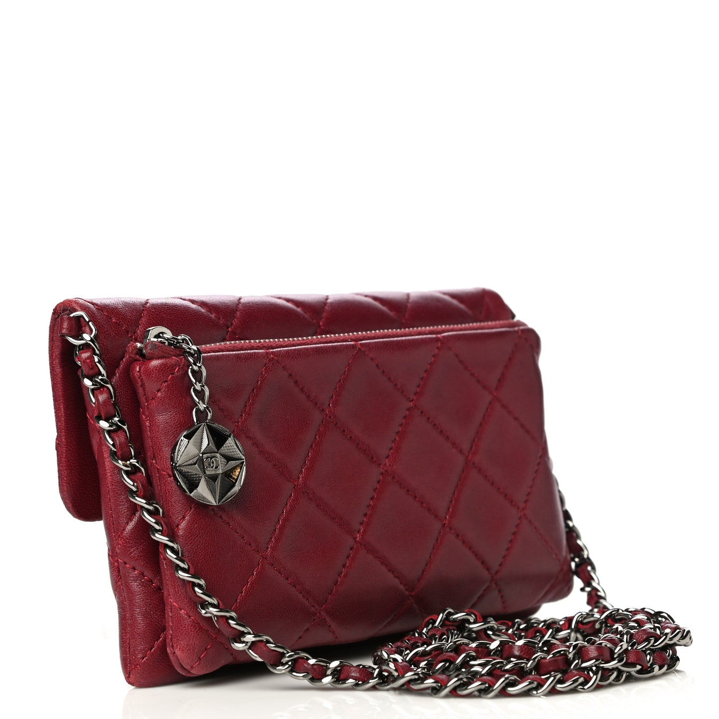 Lambskin Quilted Mini Mineral Nights Flap Crossbody Bag Dark Red
