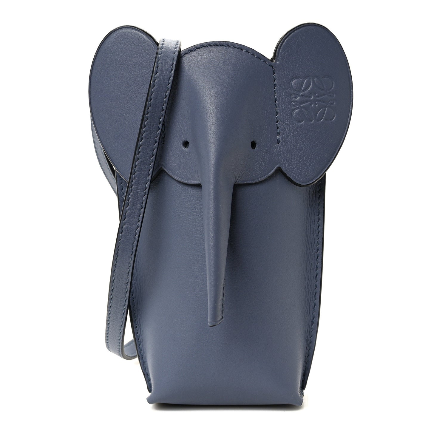 Calfskin Elephant Pouch Crossbody Bag Stone Blue