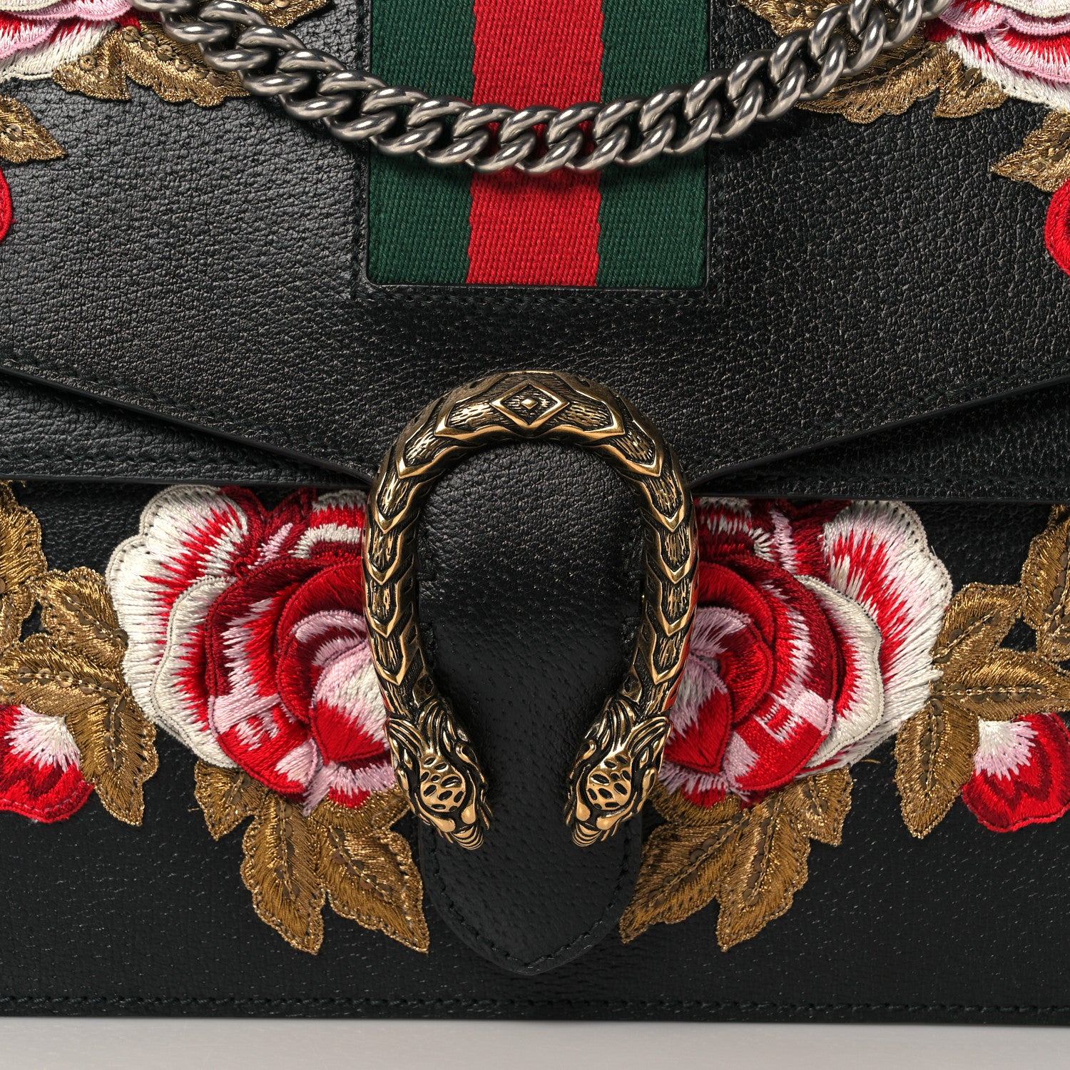 Gucci Calfskin Web Floral Embroidered Medium Dionysus Shoulder Bag Black 9 of 18
