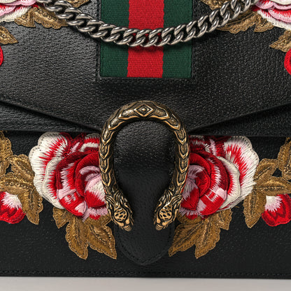 Gucci Calfskin Web Floral Embroidered Medium Dionysus Shoulder Bag Black 9 of 18