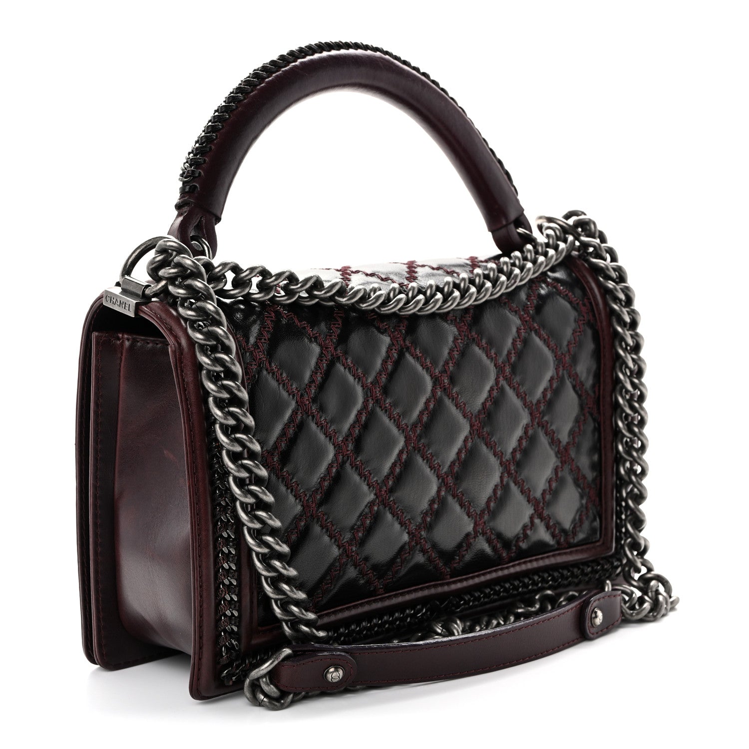 Chanel Goatskin Quilted New Medium Boy Handle Flap Burgundy 3 of 15