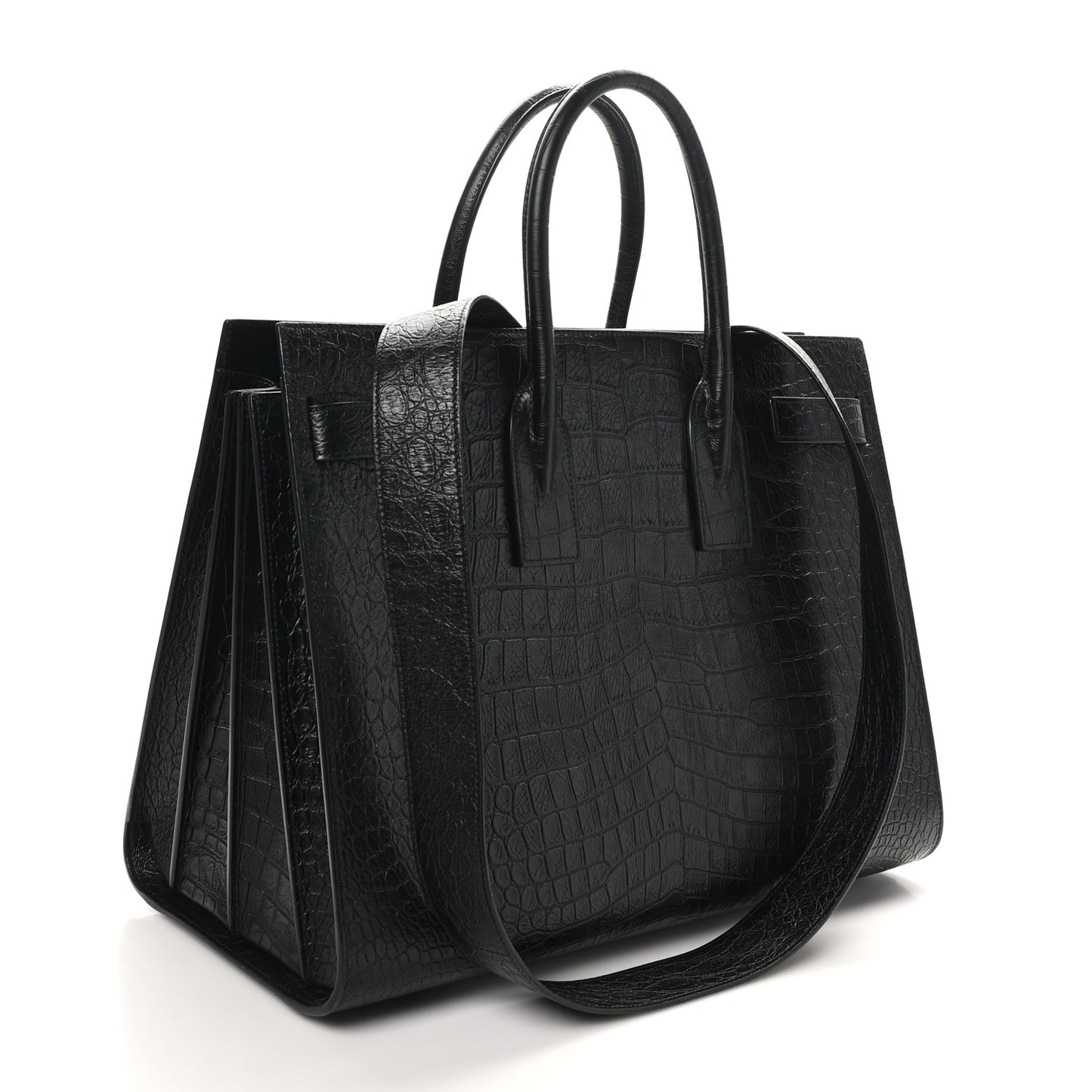 Calfskin Crocodile Embossed Large Sac De Jour Carryall Black
