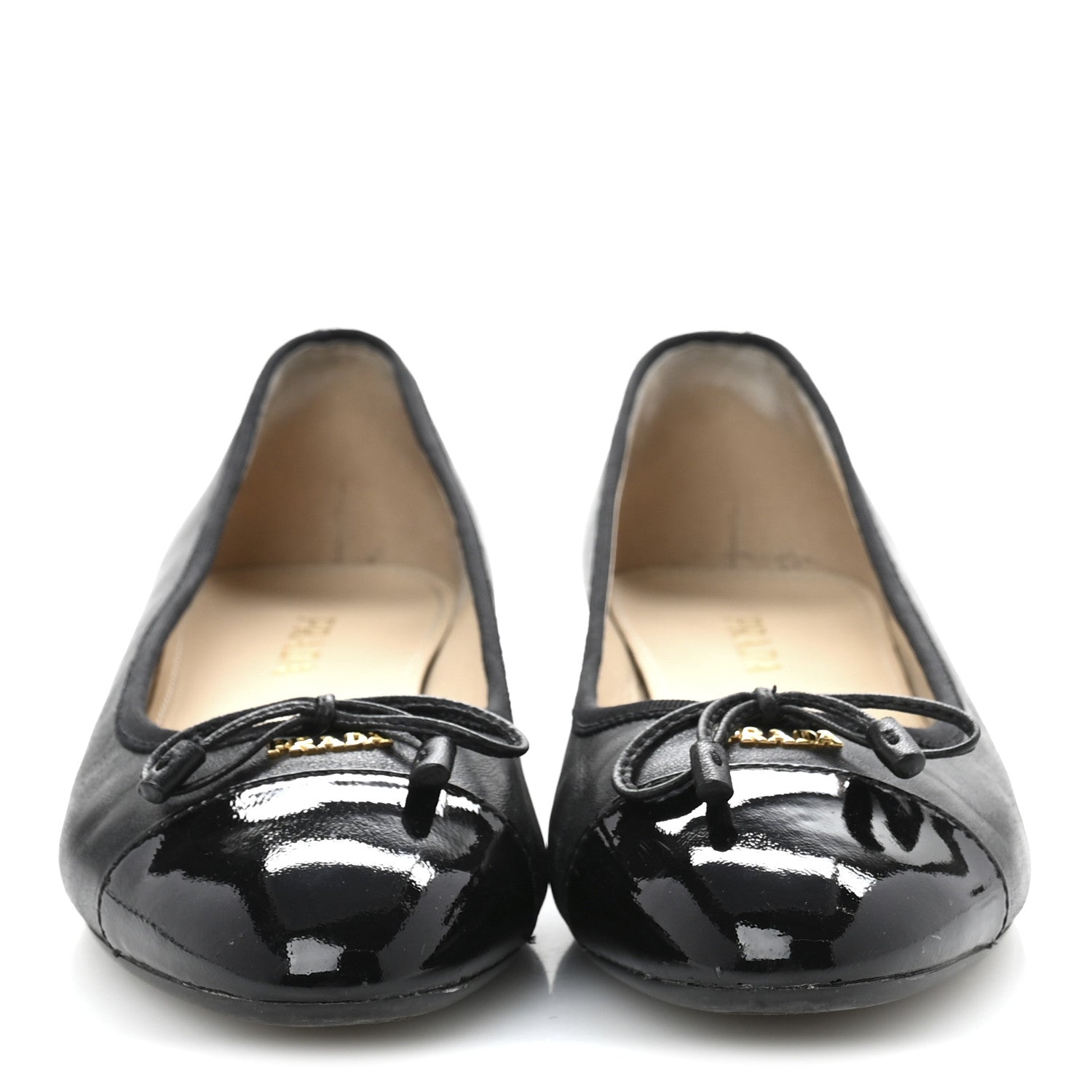 Prada Nappa Vernice Cap Toe Logo Bow Ballerina Flats 39.5 Black 3 of 9