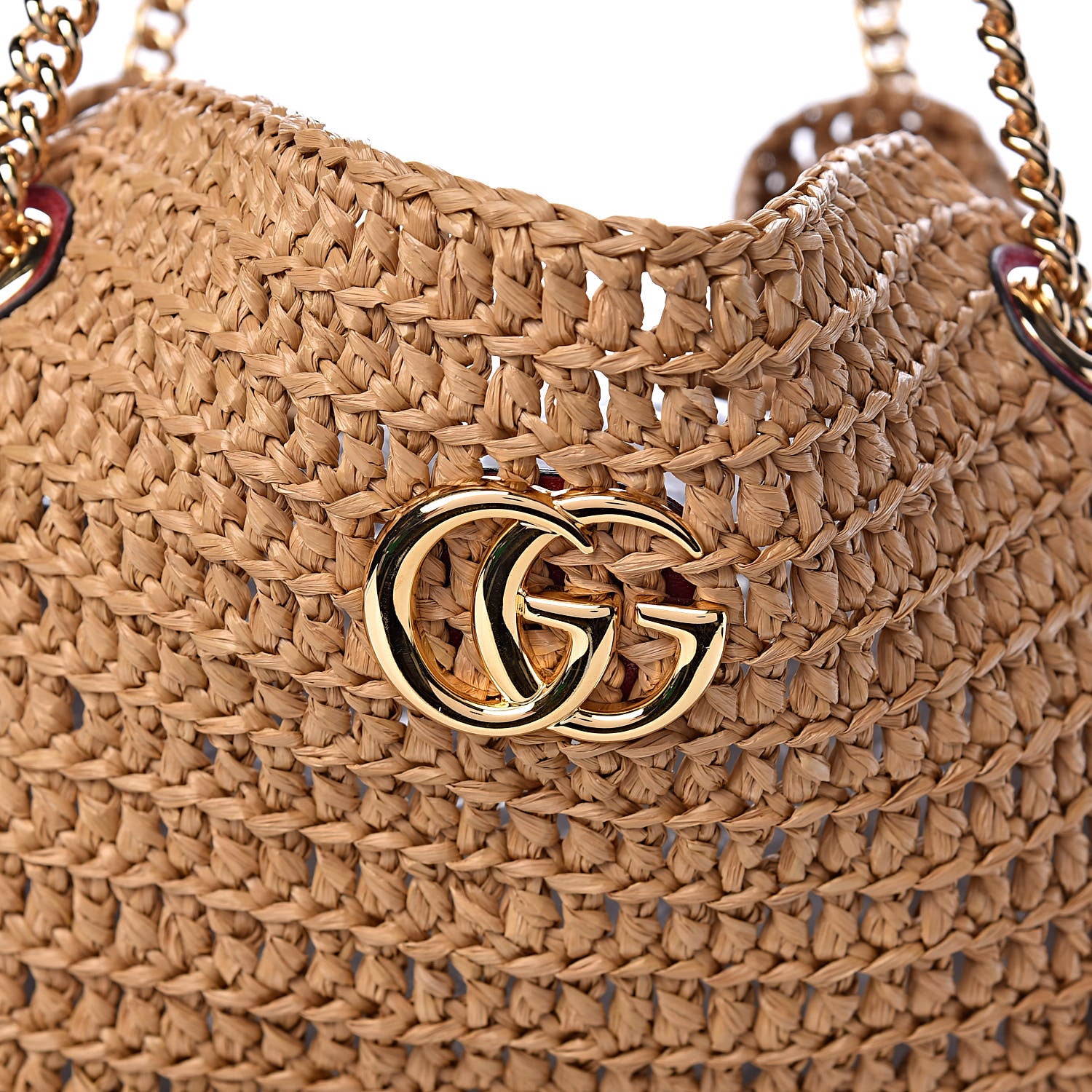 Gucci Raffia Effect Large GG Marmont Shoulder Tote Bag Natural Red Green 8 of 10