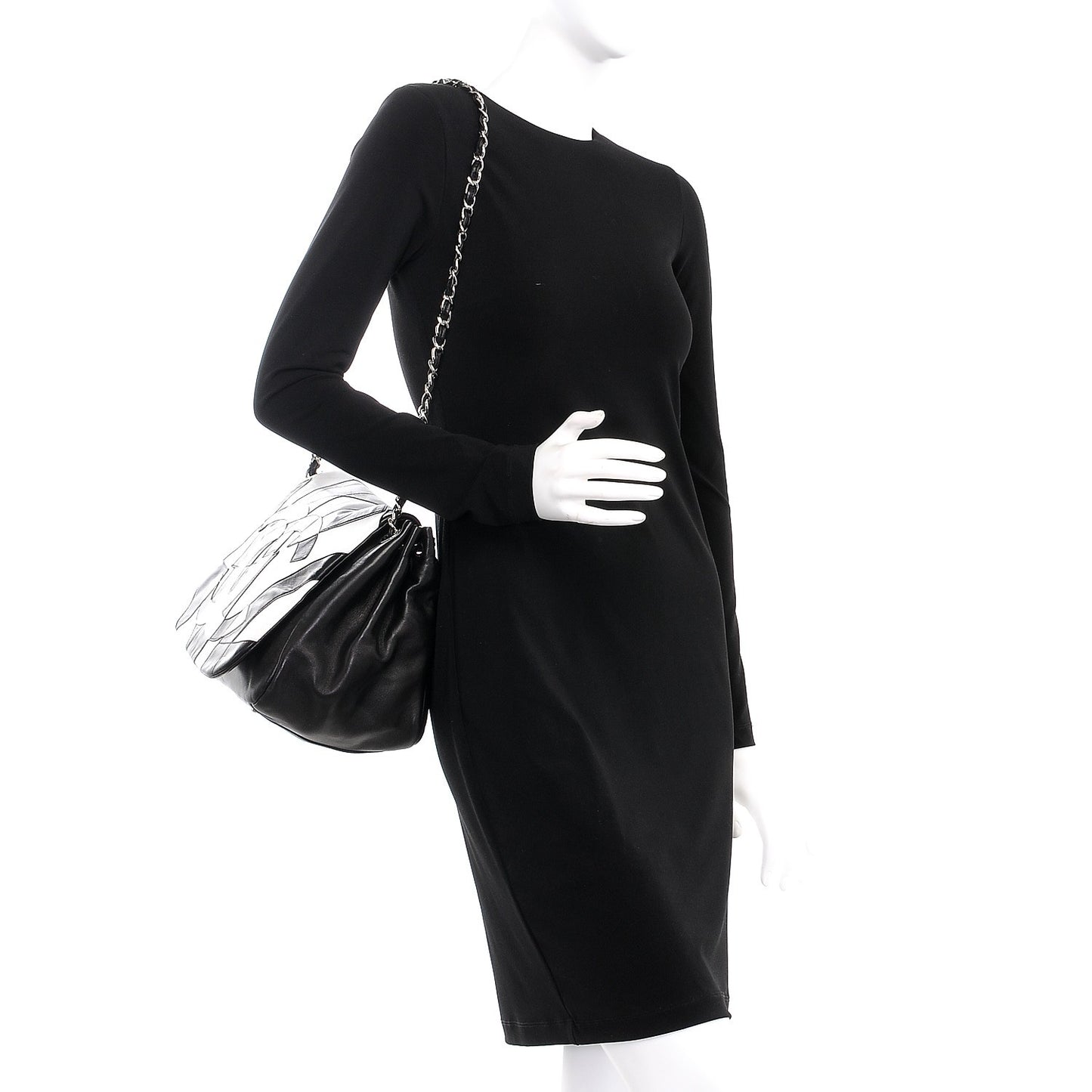 Lambskin Patchwork Accordion Flap Black White