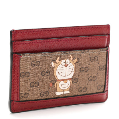 Gucci X DORAEMON Mini Vintage GG Supreme Monogram Card Holder Beige Cherry Red 3 of 7
