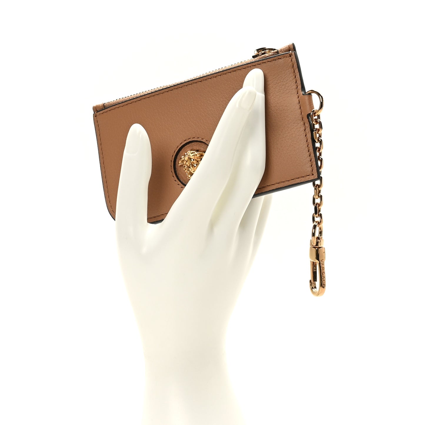 Grained Calfskin La Medusa Zip Card Case Brown