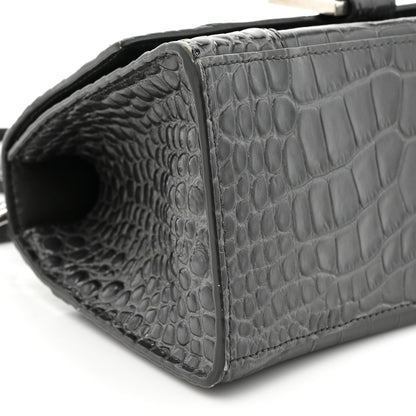 Balenciaga Shiny Calfskin Crocodile Embossed Small Hourglass Top Handle Bag Dark Grey 10 of 19