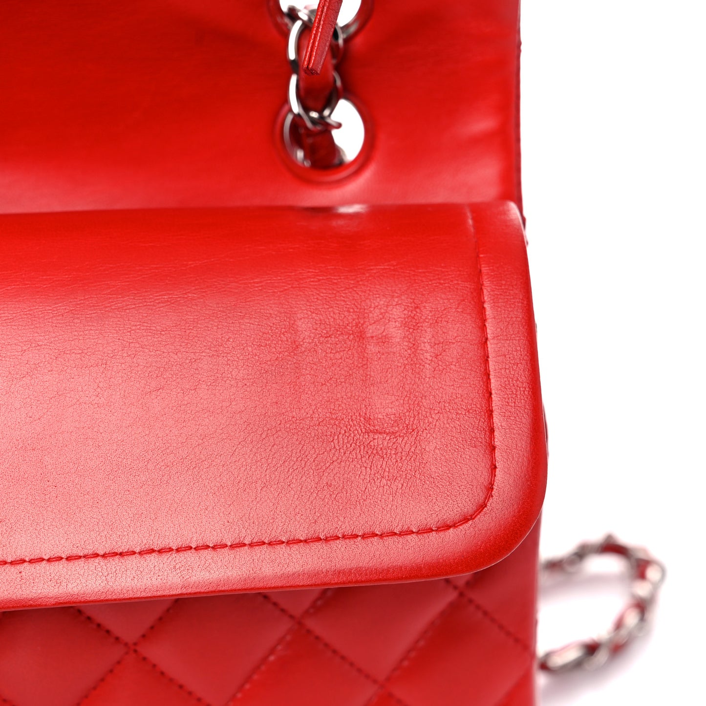 Lambskin Quilted Medium Double Flap Red