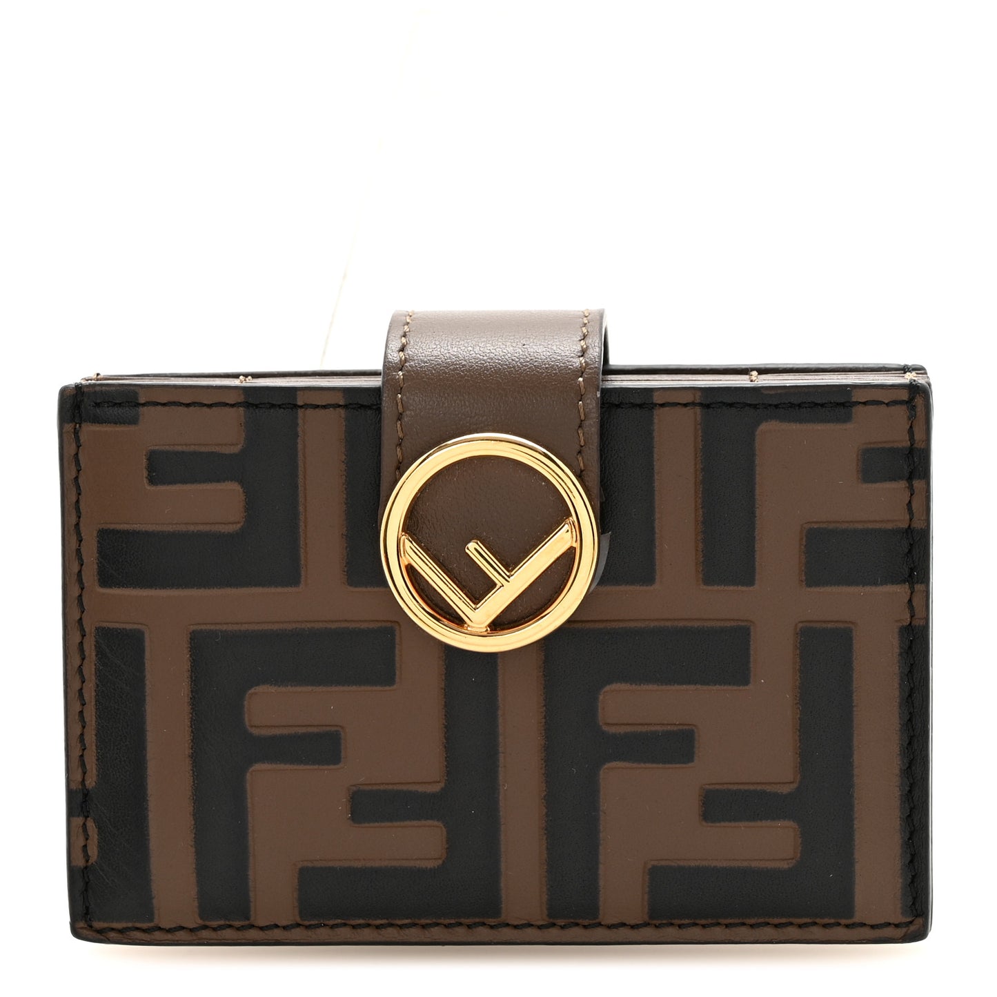 Vitello Liberty F is Fendi Bi-Color FF 1974 Embossed Gusseted Card Holder Maya Black