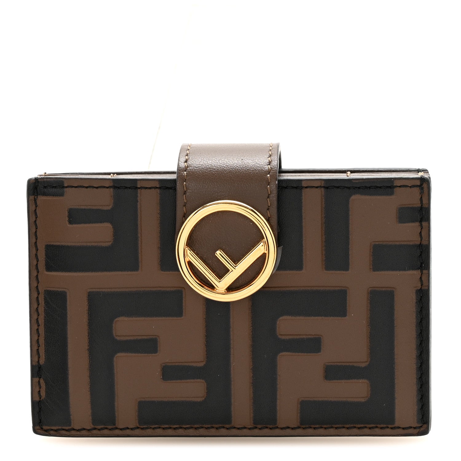 Fendi Vitello Liberty F is Fendi Bi-Color FF 1974 Embossed Gusseted Card Holder Maya Black 1 of 9