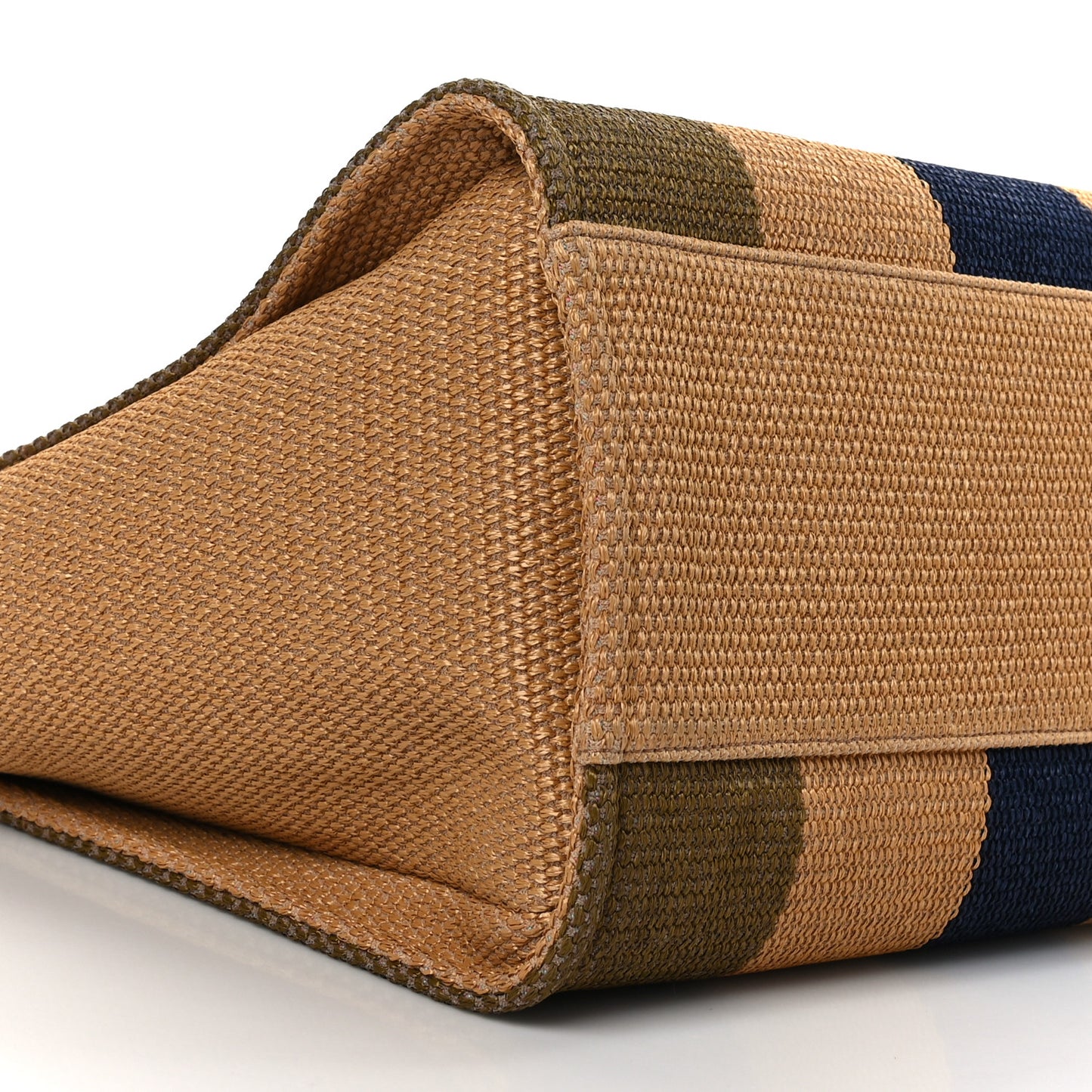 Straw Raffia Calfskin Striped Medium Deauville Tote Khaki Beige Navy Blue