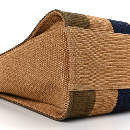Chanel Straw Raffia Calfskin Striped Medium Deauville Tote Khaki Beige Navy Blue 8 of 9
