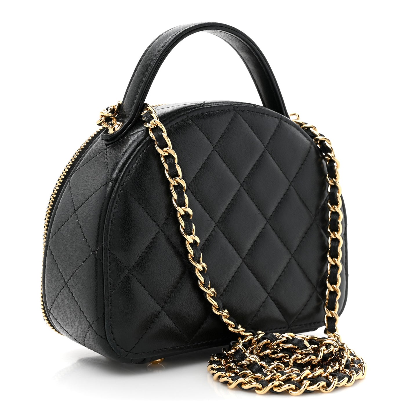Lambskin Quilted Chic Riviera Top Handle Vanity Case Black