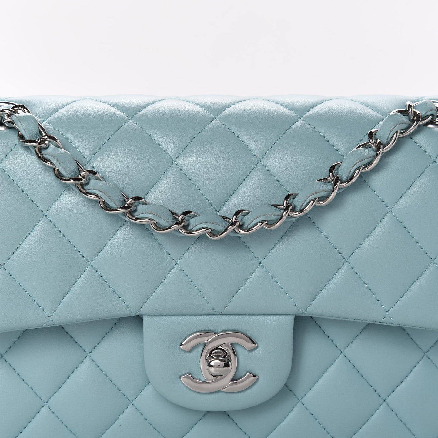 Lambskin Quilted Small Double Flap Light Blue