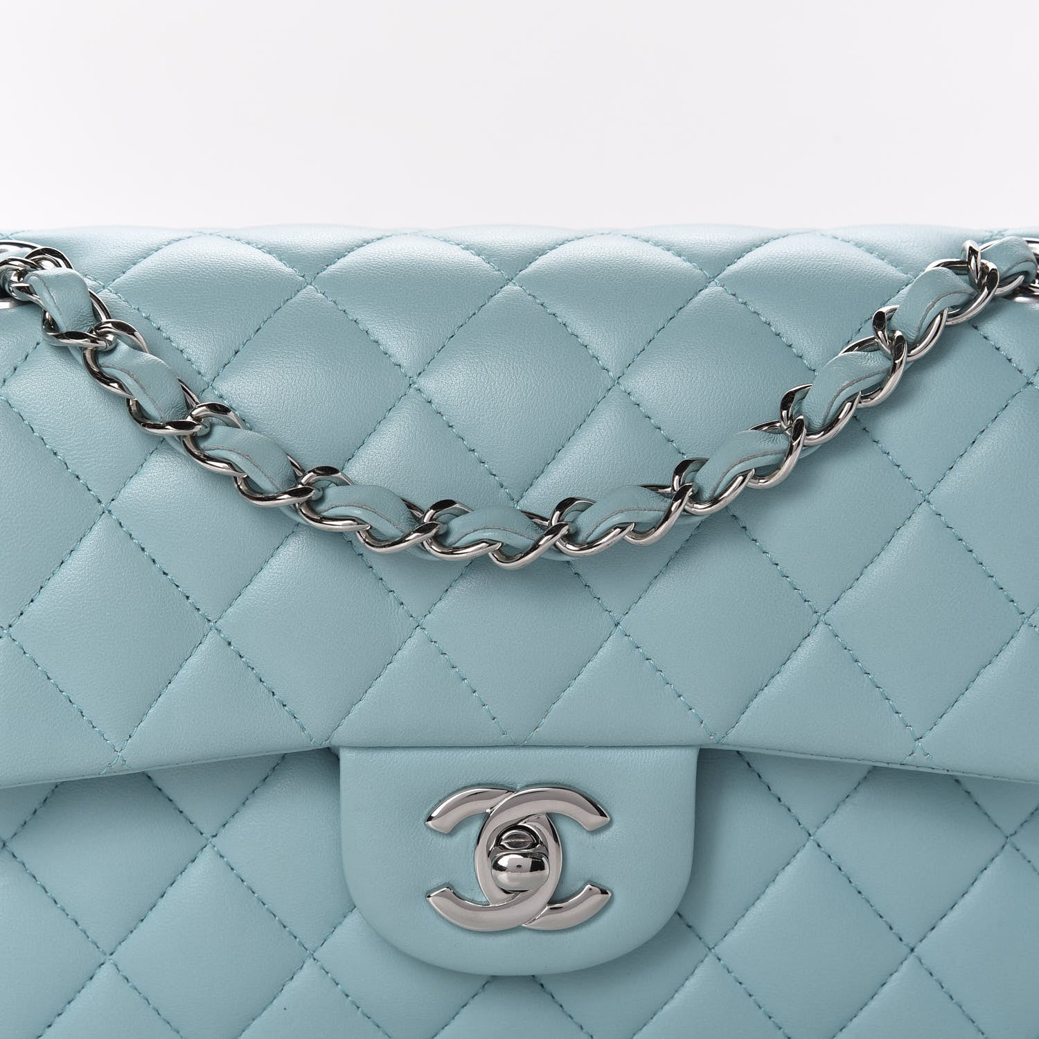 Chanel Lambskin Quilted Small Double Flap Light Blue 10 of 11