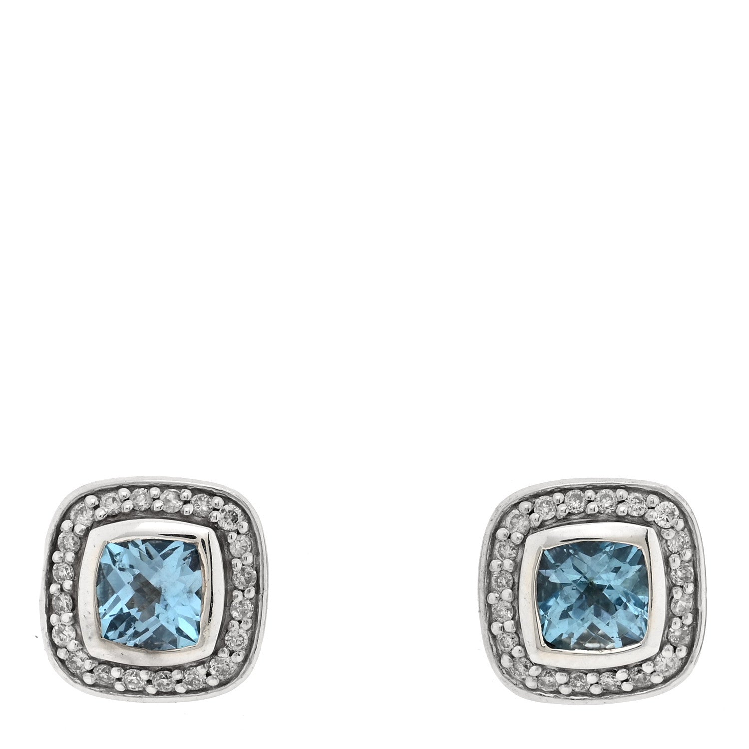 David Yurman Sterling Silver Diamond Blue Topaz 5mm Petite Albion Earrings 1 of 4