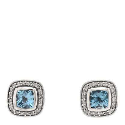 David Yurman Sterling Silver Diamond Blue Topaz 5mm Petite Albion Earrings 1 of 4