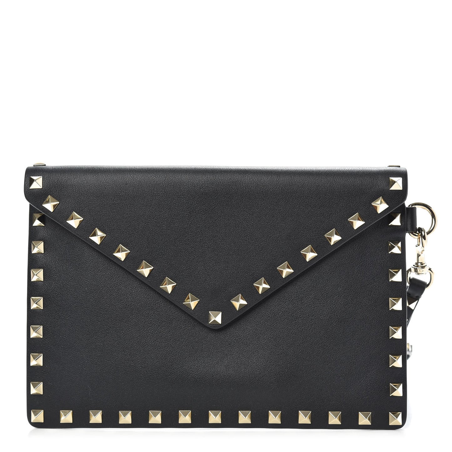 Vitello Medium Rockstud Envelope Flat Wristlet Pouch Black