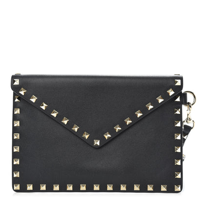 Valentino Garavani Vitello Medium Rockstud Envelope Flat Wristlet Pouch Black 1 of 6