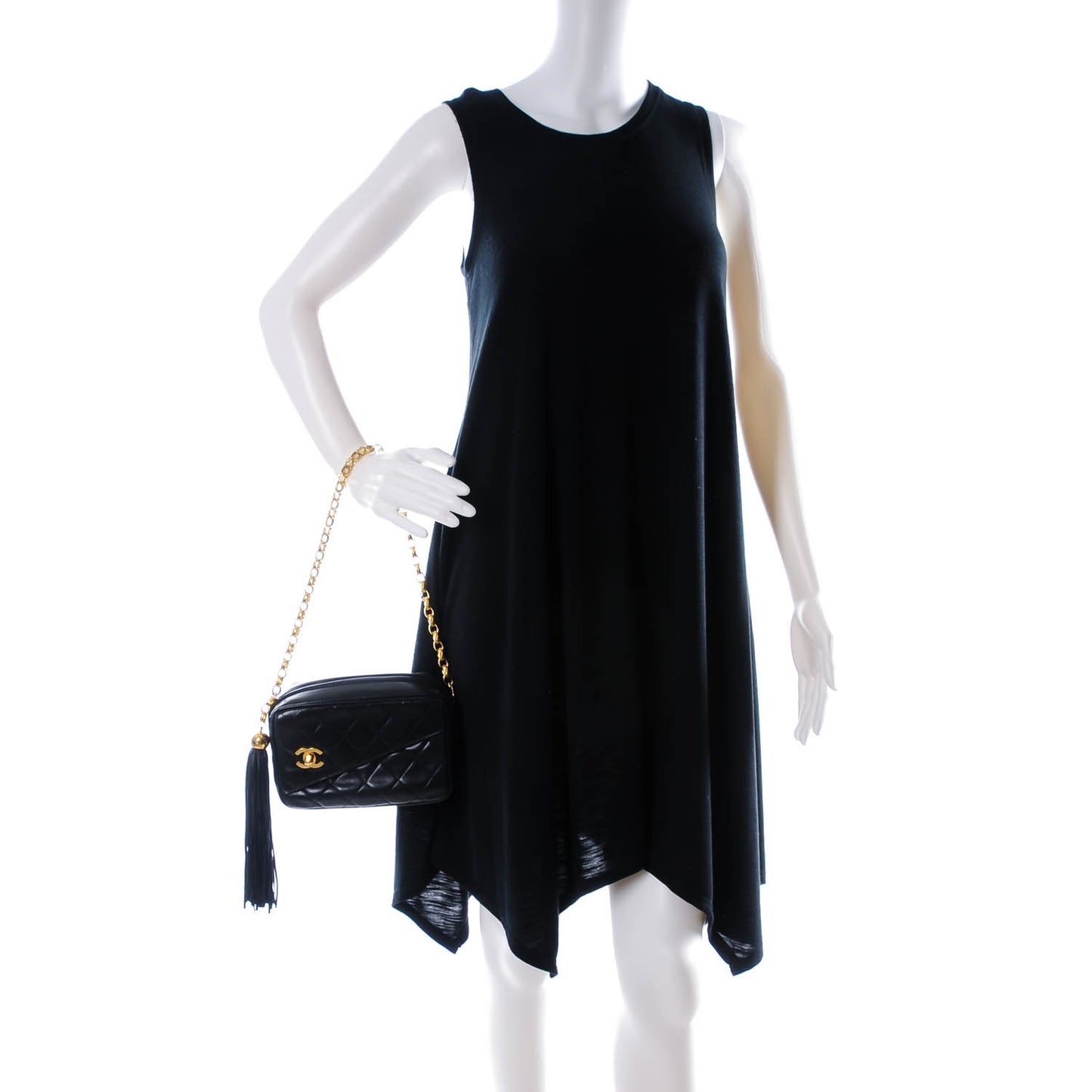 Lambskin Quilted Tassel Camera Case Black