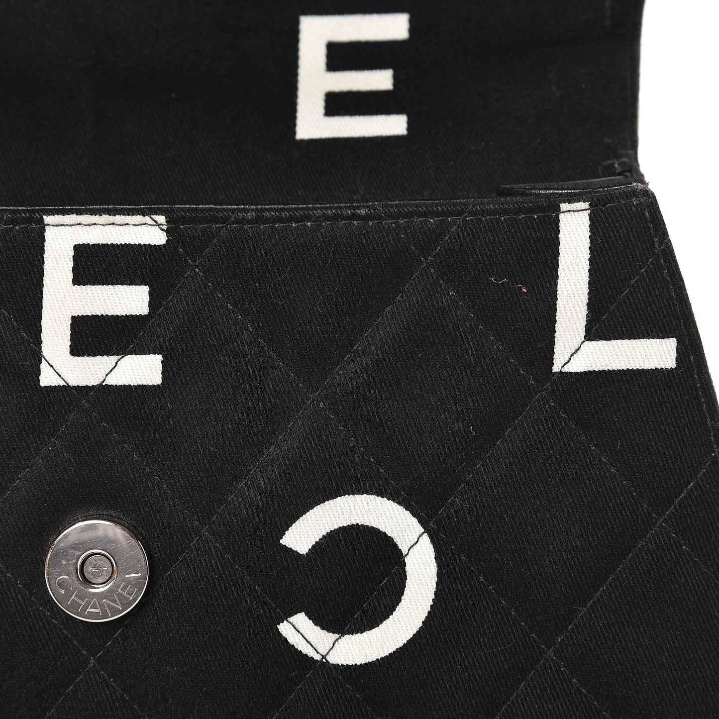 Canvas Quilted Letter Printed Flap Black
