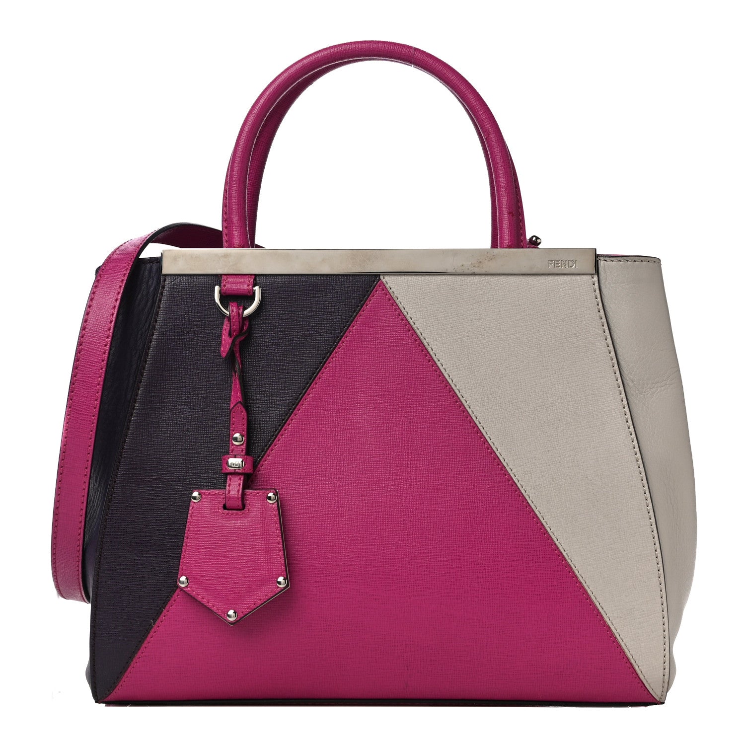 Fendi Vitello Elite Triangle Inlay Petite 2Jours Tote Magenta 1 of 12