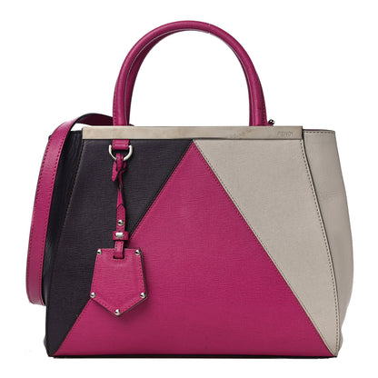 Fendi Vitello Elite Triangle Inlay Petite 2Jours Tote Magenta 1 of 12