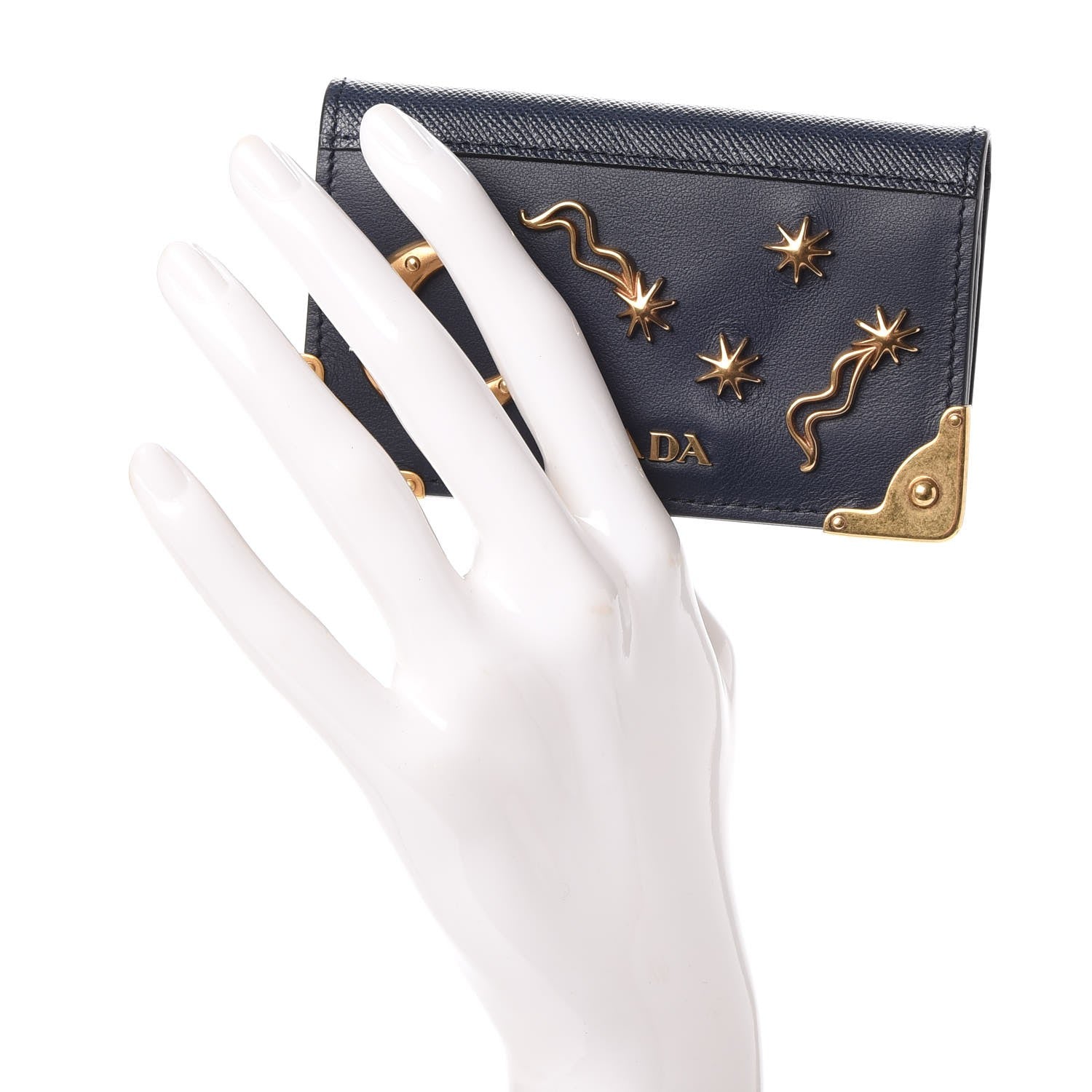 Prada City Calf Saffiano Cahier Astrology Card Case Baltico 2 of 8