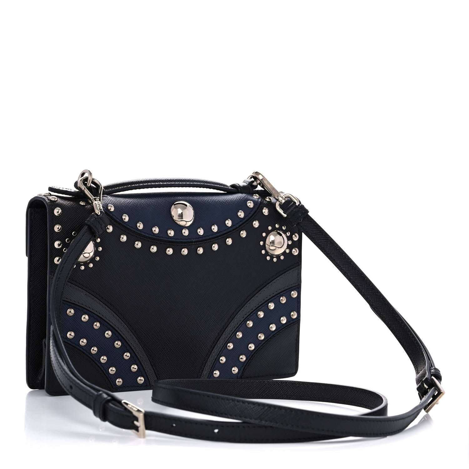 Prada Saffiano Studded Sound Bag Black Baltico 3 of 12