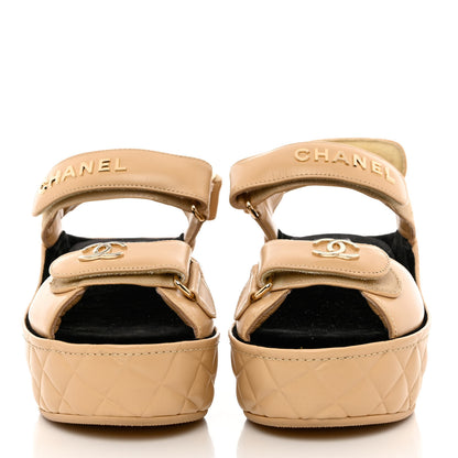 Chanel Shiny Calfskin Logo Platform Sandals 35 Beige 2 of 11