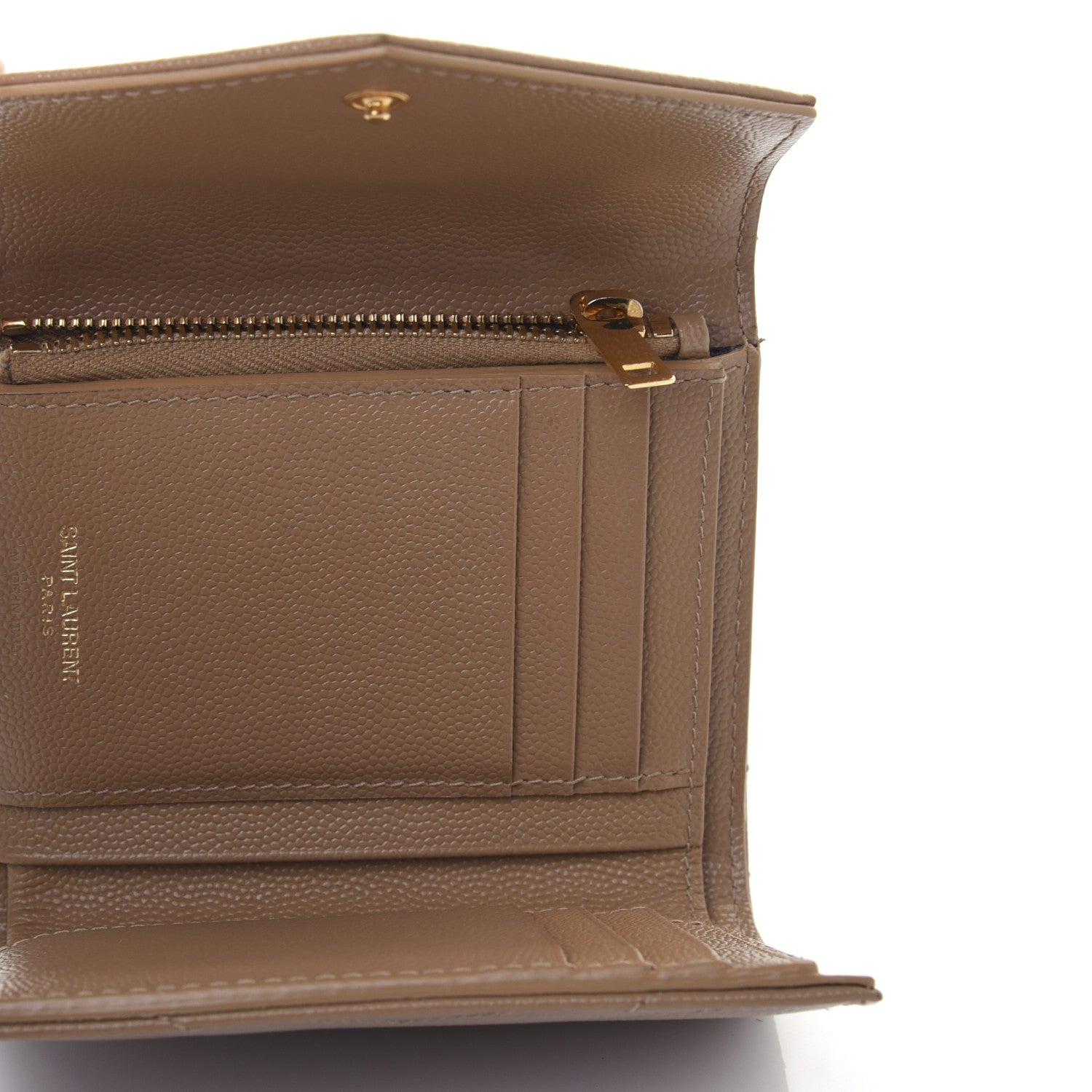 Saint Laurent Grain De Poudre Matelasse Chevron Monogram Compact Tri Fold Wallet Light Taupe 7 of 11