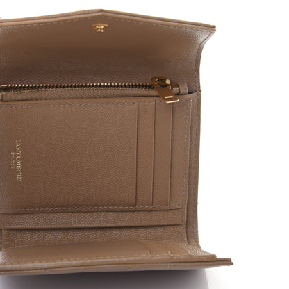 Saint Laurent Grain De Poudre Matelasse Chevron Monogram Compact Tri Fold Wallet Light Taupe 7 of 11