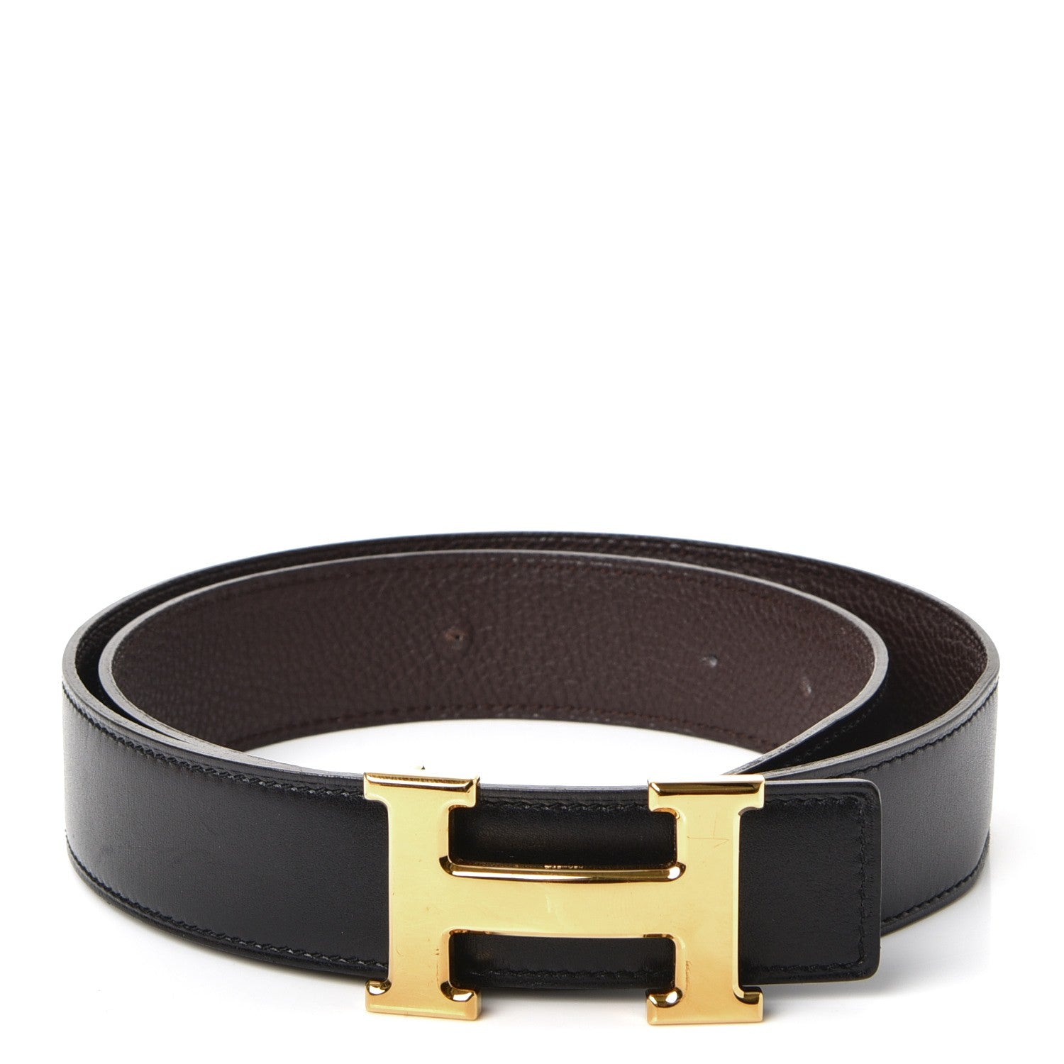 Hermes Box Togo 32mm H Belt 80 Black Chocolate 1 of 9