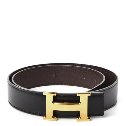 Hermes Box Togo 32mm H Belt 80 Black Chocolate 1 of 9