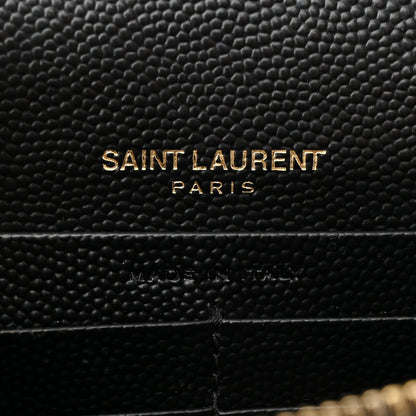 Saint Laurent Grain De Poudre Matelasse Chevron Monogram Envelope Chain Wallet Black 6 of 11