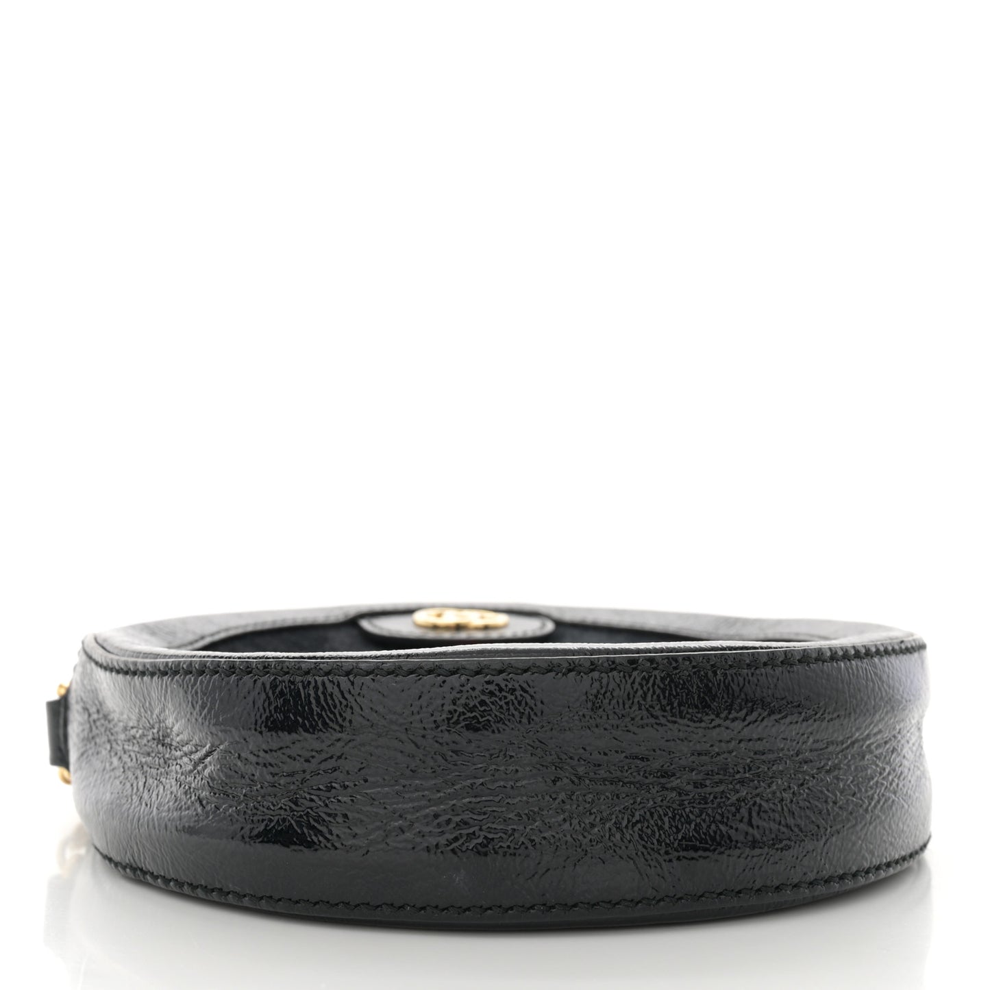 Suede Patent Web Mini Ophidia Round Shoulder Bag Black