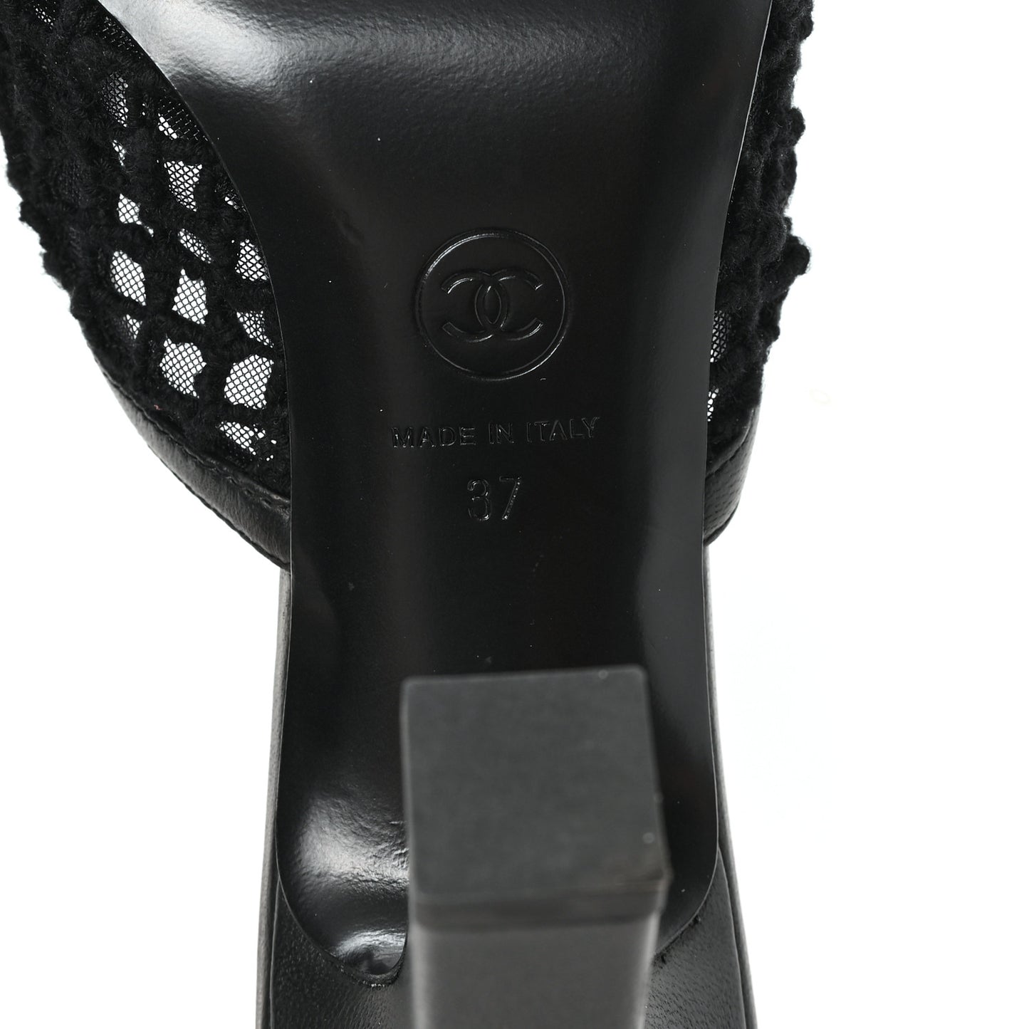 Mesh Cotton Lambskin CC Mules 37 Black