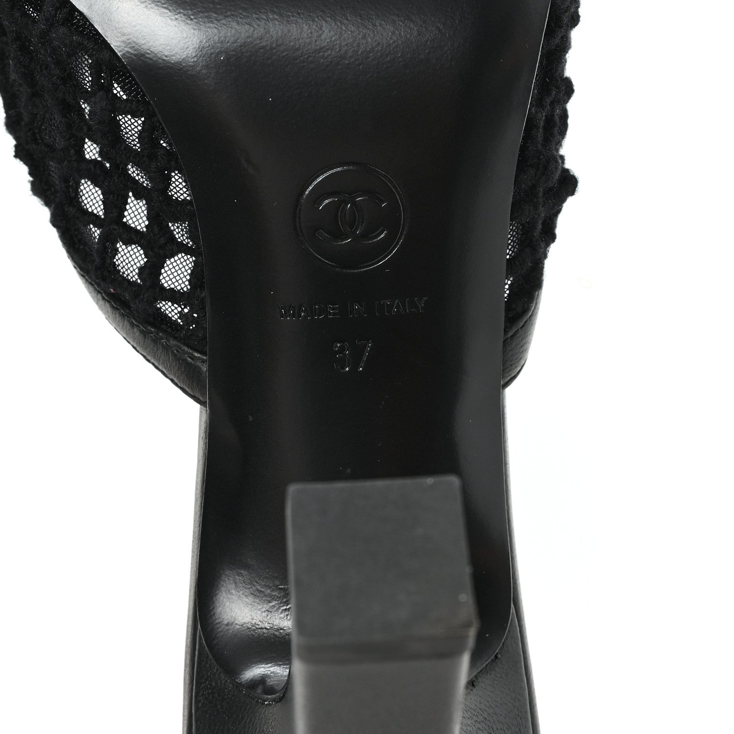 Chanel Mesh Cotton Lambskin CC Mules 37 Black 7 of 9