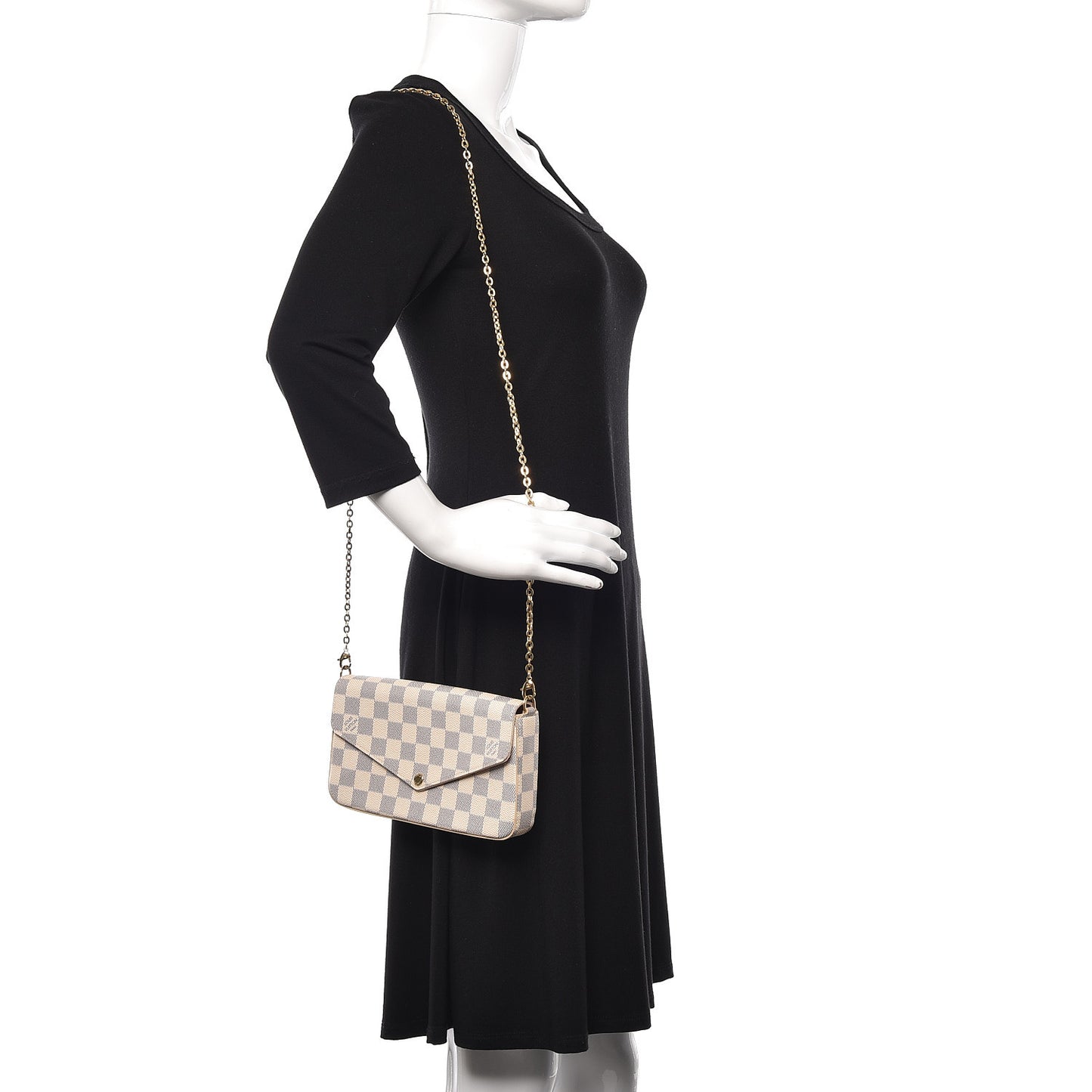 Damier Azur Pochette Felicie Chain Wallet Rose Ballerine