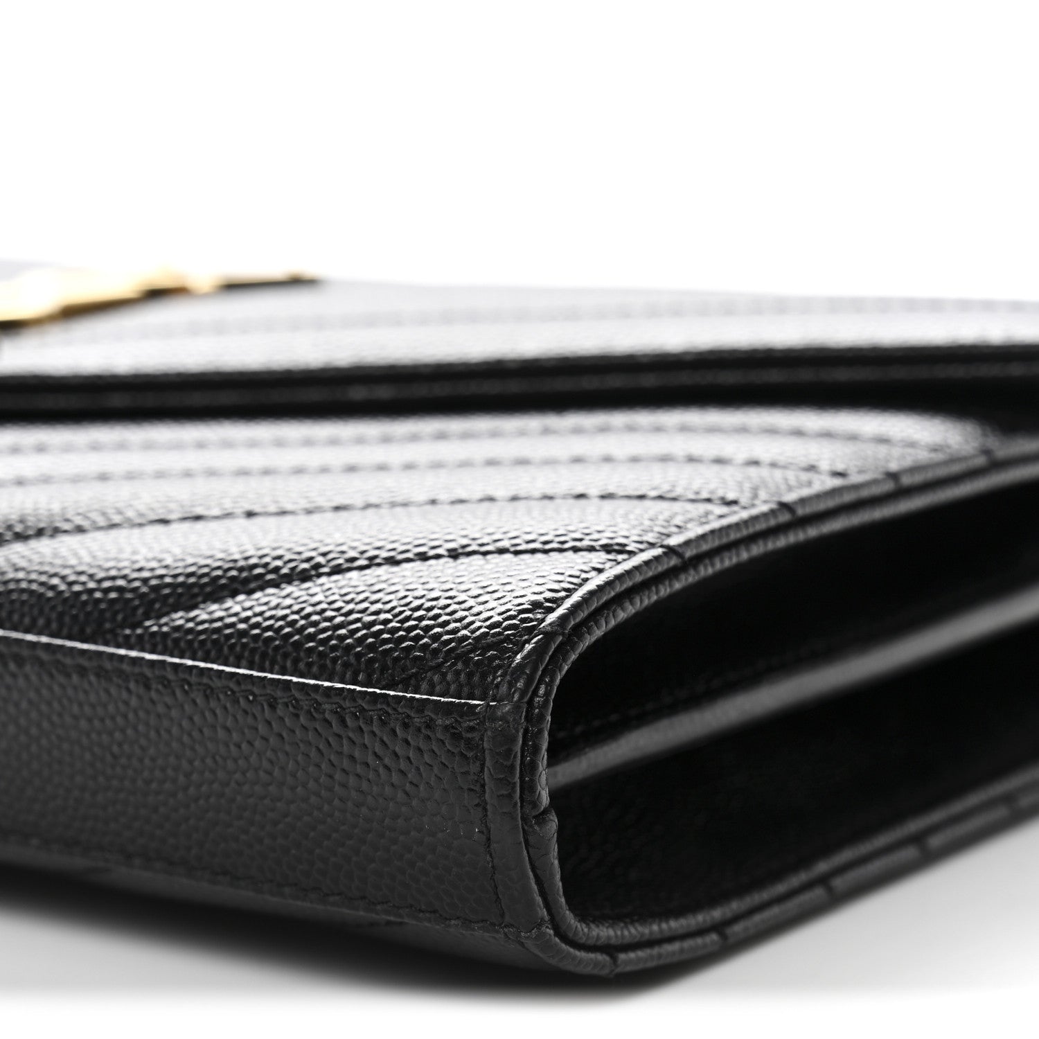 Saint Laurent Grain De Poudre Matelasse Chevron Monogram Chain Wallet Black 10 of 11
