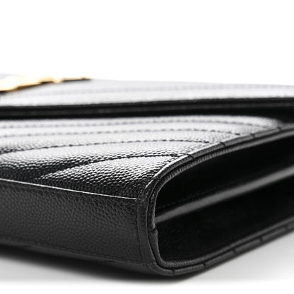 Saint Laurent Grain De Poudre Matelasse Chevron Monogram Chain Wallet Black 10 of 11