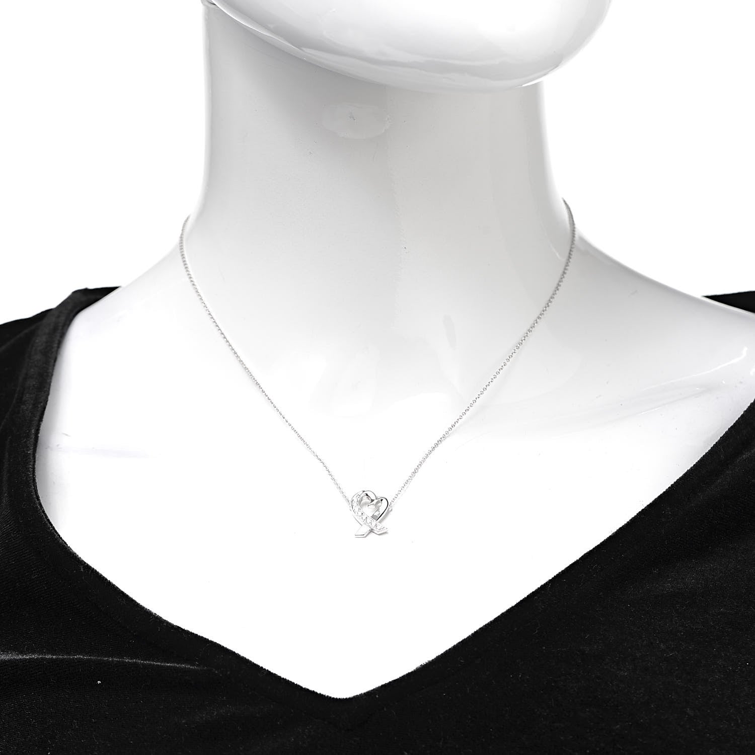 Tiffany 18K White Gold Diamond Small Paloma Picasso Loving Heart Necklace 2 of 7