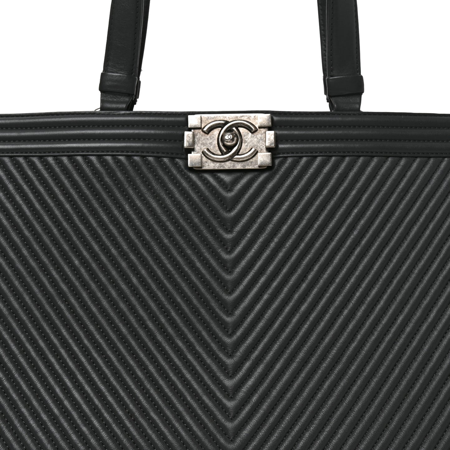 Calfskin Chevron Quilted Boy Shopping Tote Grey