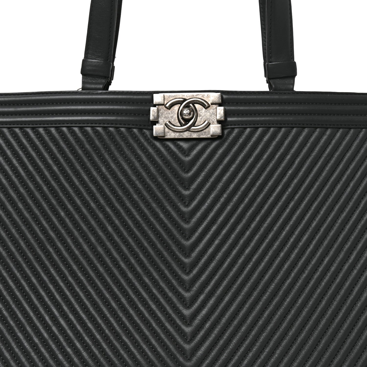 Chanel Calfskin Chevron Quilted Boy Shopping Tote Grey 8 of 10
