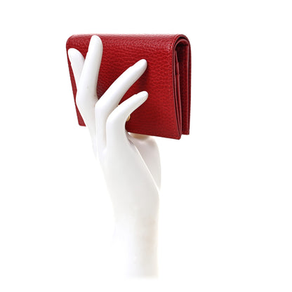 Gucci Pebbled Calfskin GG Marmont Card Case Hibiscus Red 2 of 6