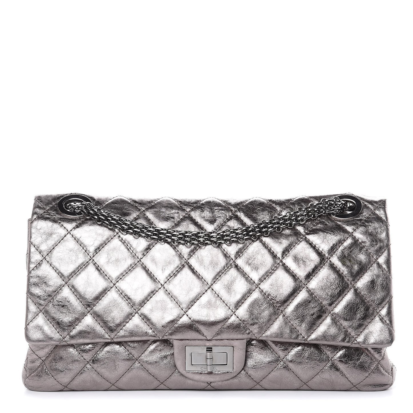 Metallic Aged Calfskin Quilted 2.55 Reissue 228 Flap Silver