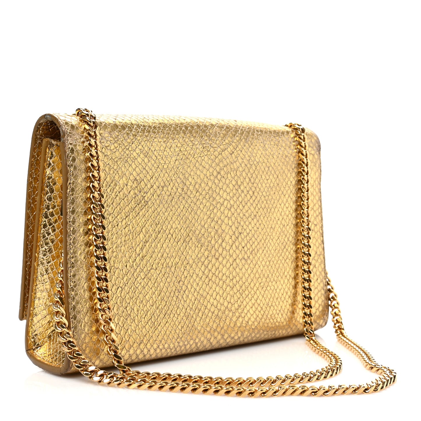 Metallic Calfskin Python Embossed Medium Classic Monogram Kate Tassel Satchel Gold