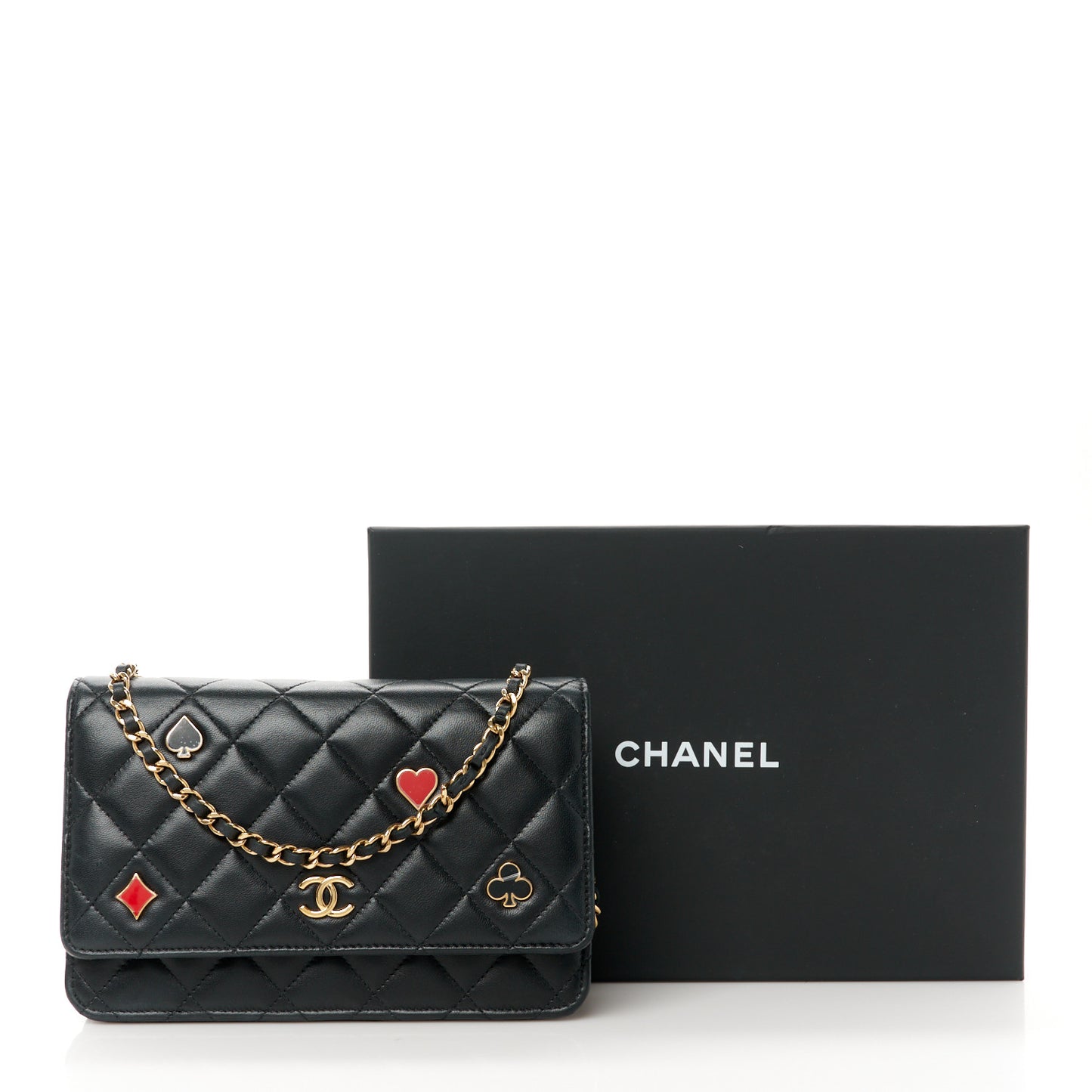 Lambskin Quilted Enamel Coco Casino Wallet On Chain WOC Black