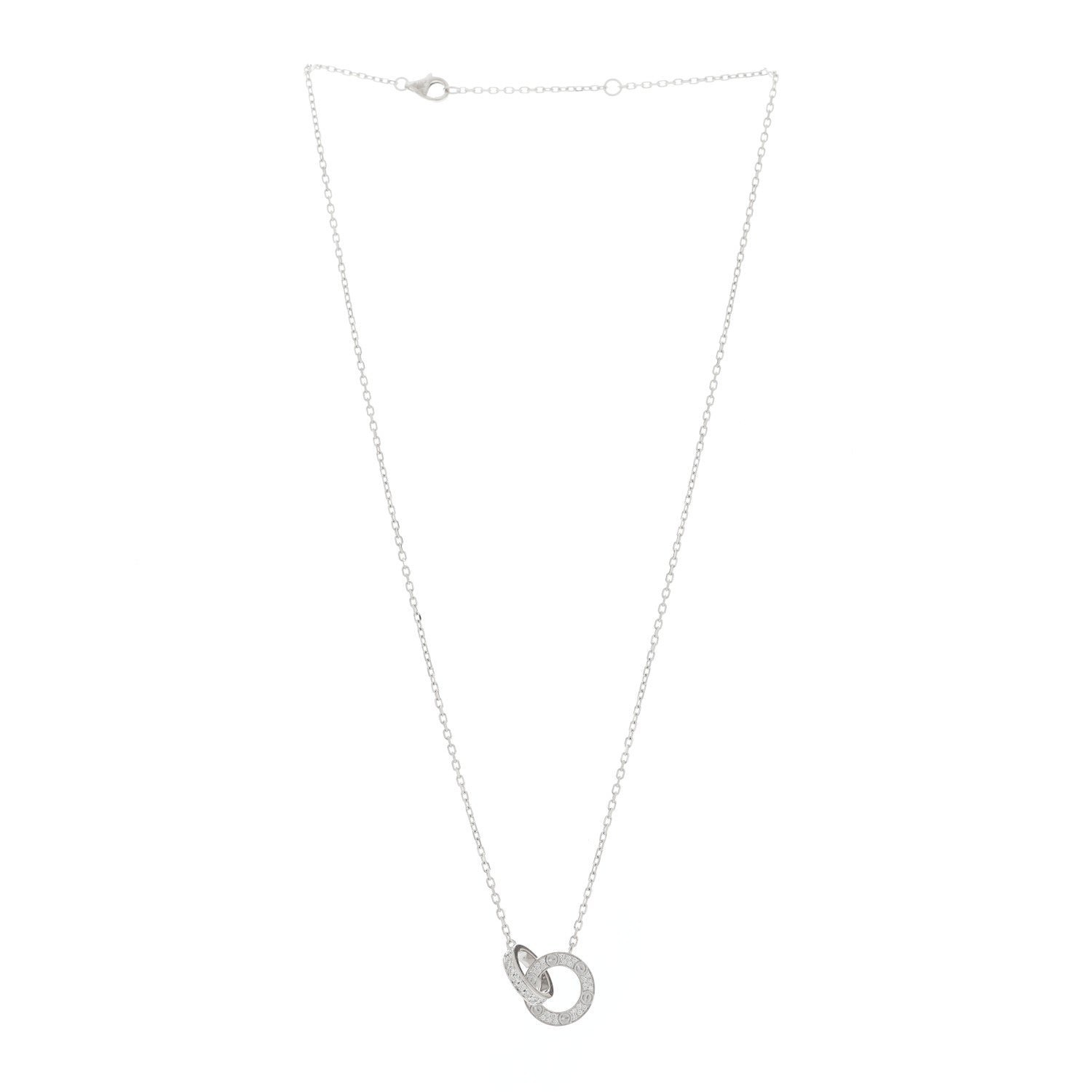Cartier 18K White Gold Diamond Interlocking LOVE Paved Necklace 5 of 9